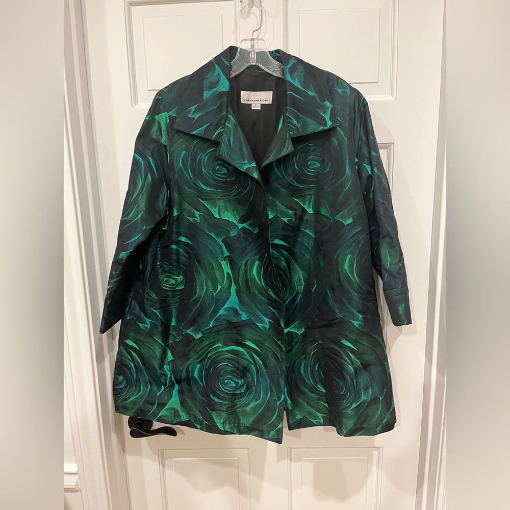 Vintage Caroline Rose Statement Jacket Size L. Green Rose Print. - Picture 3 of 8
